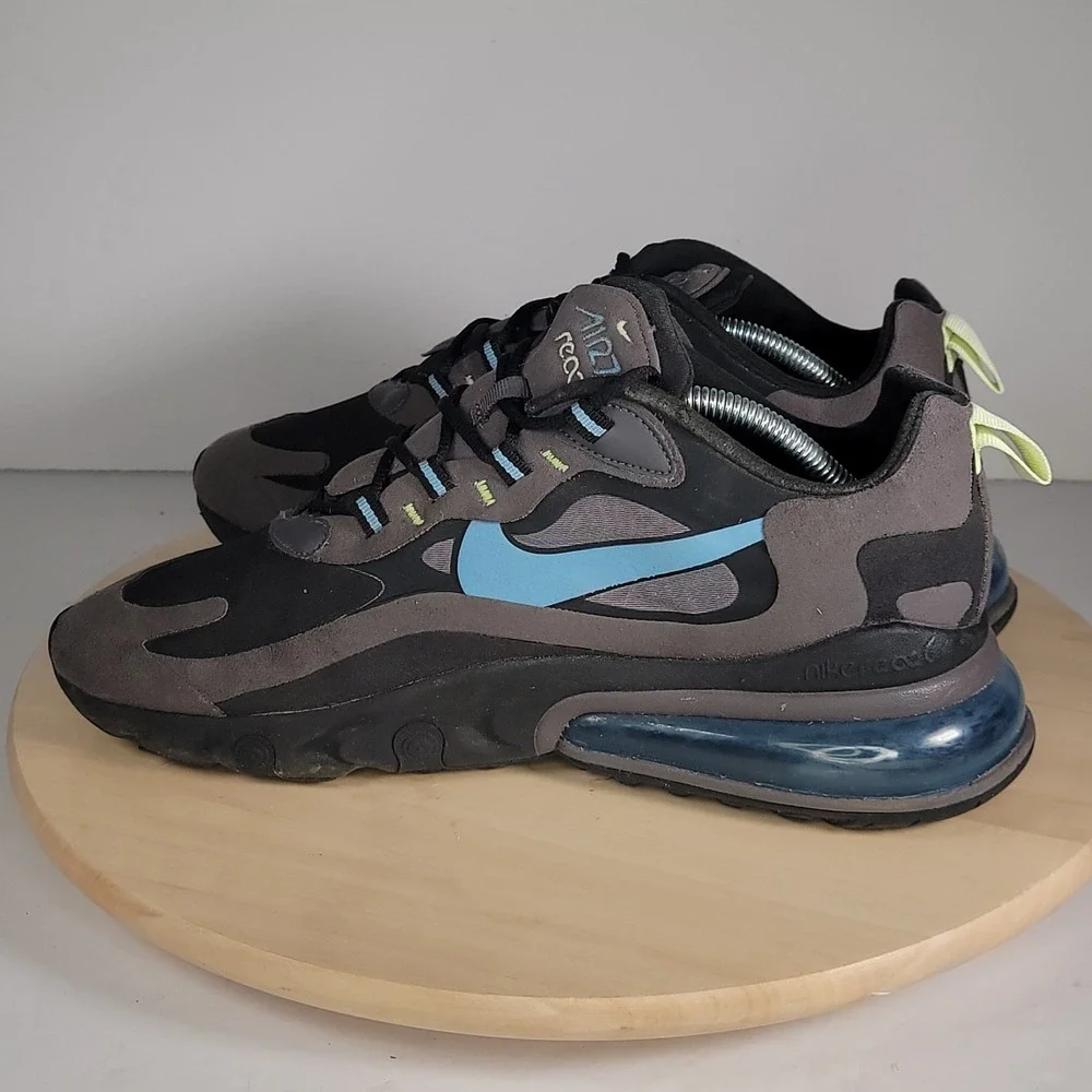 Nike Air Max 270 React Athletic Running Shoes Men's 10.5 Black Gray Thunder Blue